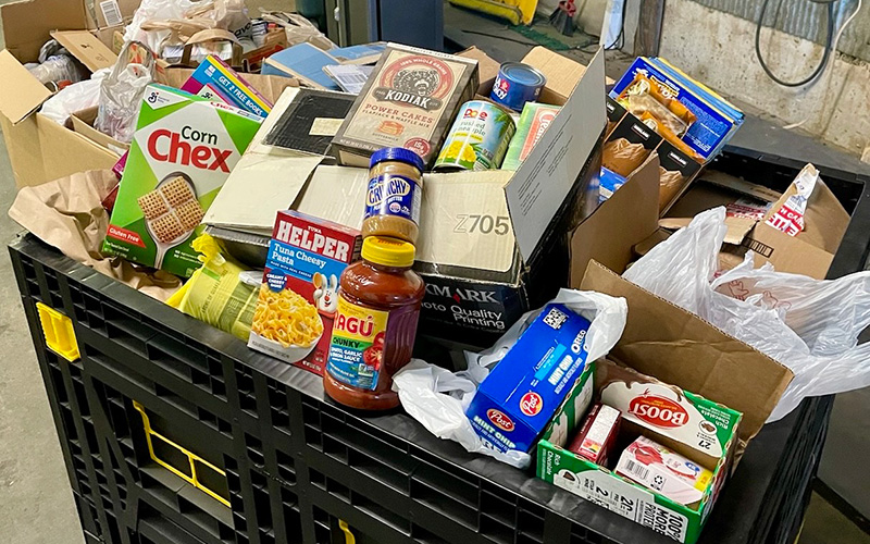 Grocery cart full of food donations